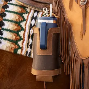 40 oz Handle Water bottle holder for saddles Handmade Leather