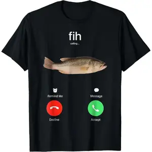 Fih Calling Remind me Message Decline Accept Phone Call Fish T-Shirt,Cotton Unisex Graphic Casual Short Sleeve Crew Neck,Shirt for Men & Women, Gift for Her and Him Unisex T-shirt For Man And Woman, Tshirt, Streetwear Style, Retro Vintage Y2k