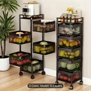 1pc Heavy-Duty 5-Tier Rotating Mobile Storage Cart with Spinning Shelves & Floor-Standing Base Suitable for Office,, - Space-Saving Rolling Shelf, Capacity Trolley, Assembly, / Metal Frame