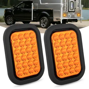 Nilight 5” X 3” Rectangular Trailer Tail Light 2 PCS Amber 24 LED Turn Signal Light w/Flush Mount Grommets Plugs IP67 Waterproof for 12V Truck ATV UTV Trailer Bus RV Camper