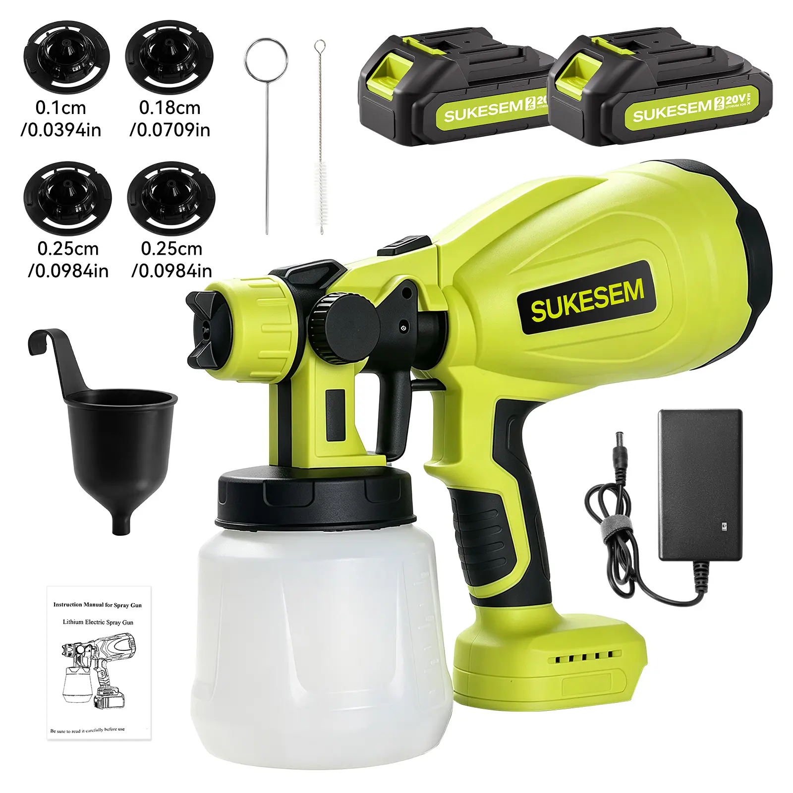 SUKESEM Cordless Paint Sprayer with 20V Power Battery, 20V Electric Spray Paint Gun with 1000ml Large Capacity, 3 Spray Patterns, 3 Nozzles & Adjustable Flow for Furniture, Walls, DIY Home Painting
