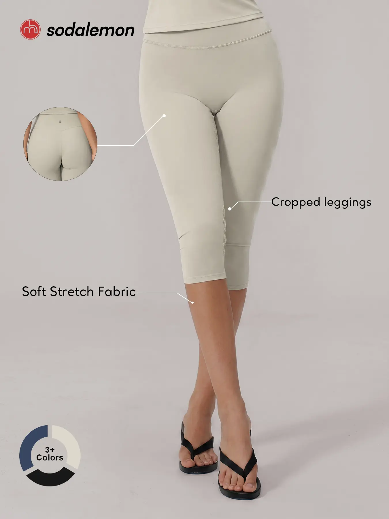 Sodalemon Women’s High-Waisted Capri Leggings - Capri Pants Women, Soft Stretch Cropped Yoga Pants with V-Back for Pilates, Gym Wear