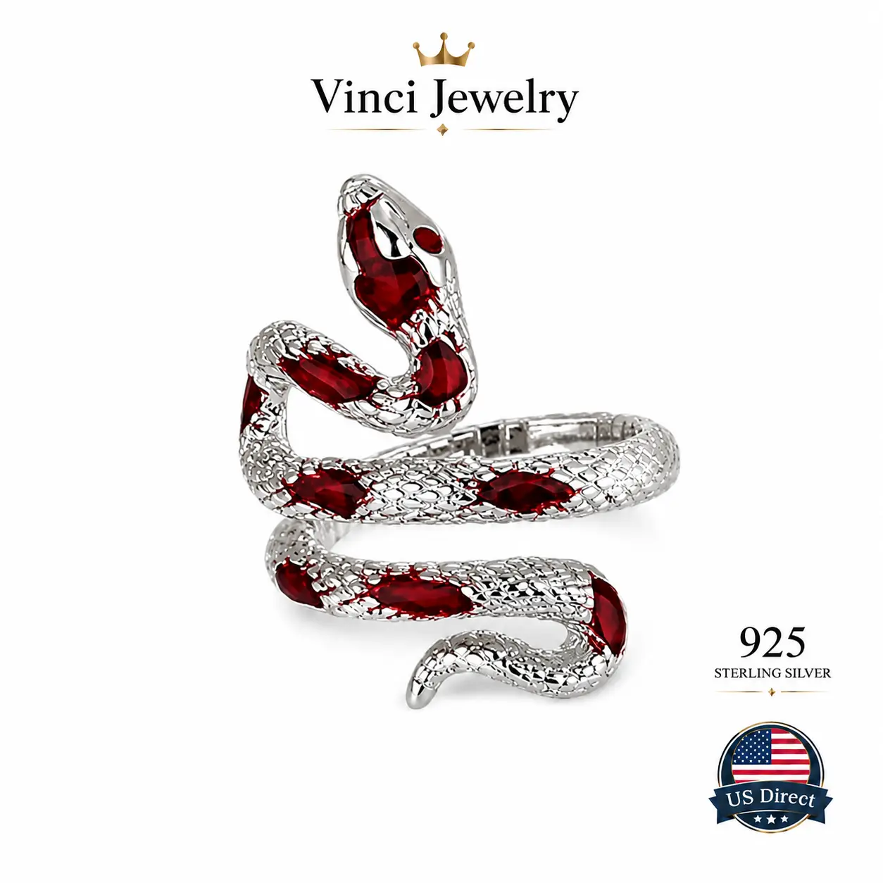 925 Funky Snake Ring with Serpent Design, Bold Synthetic Ruby and Emerald Jewelry for Women&Men, Trendy Men's Ring, Unisex Thumb Ring, Ideal Gift for Him or Her, Valentine's Day, Birthday Gift, Daily Wear and Party Jewlery