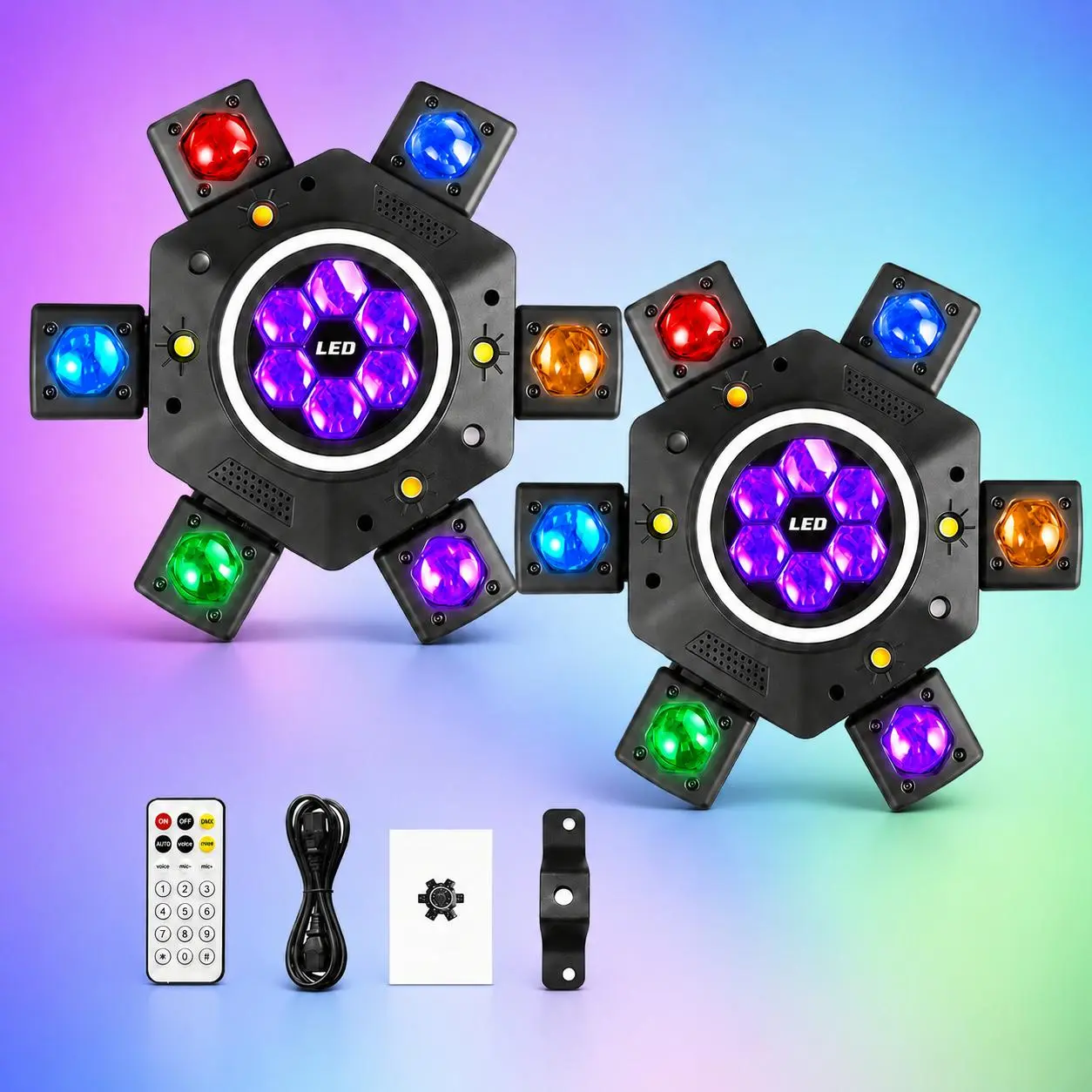 [NEW] 150W 6-Eye Moving Head DJ Stage Light - RGBW Bright LED Color Changing Cool RGB Light, DMX-512 & Sound Activated LED Adjustable Lighting, for Weddings, Clubs