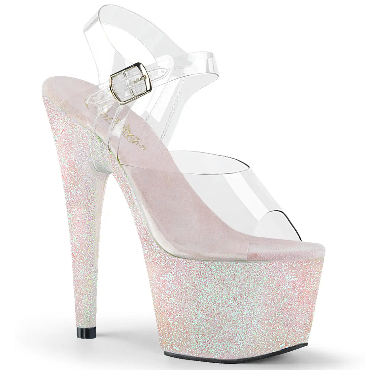 Pleaser Adore-708HMG Women's Ankle Strap Sandals, Holographic Mini Glitter High Heels with a 7" Heel & 2 3/4" Platform for Dancers, Fashion