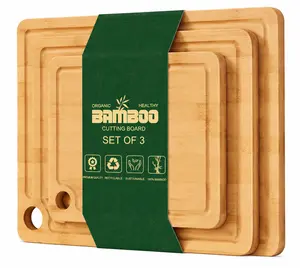 AISOON Bamboo Cutting Board Set of 3, Organic Wooden Chopping Boards with Juice Groove and Handles for Meat, Fruits, Vegetables, Bread & Charcuterie Serving