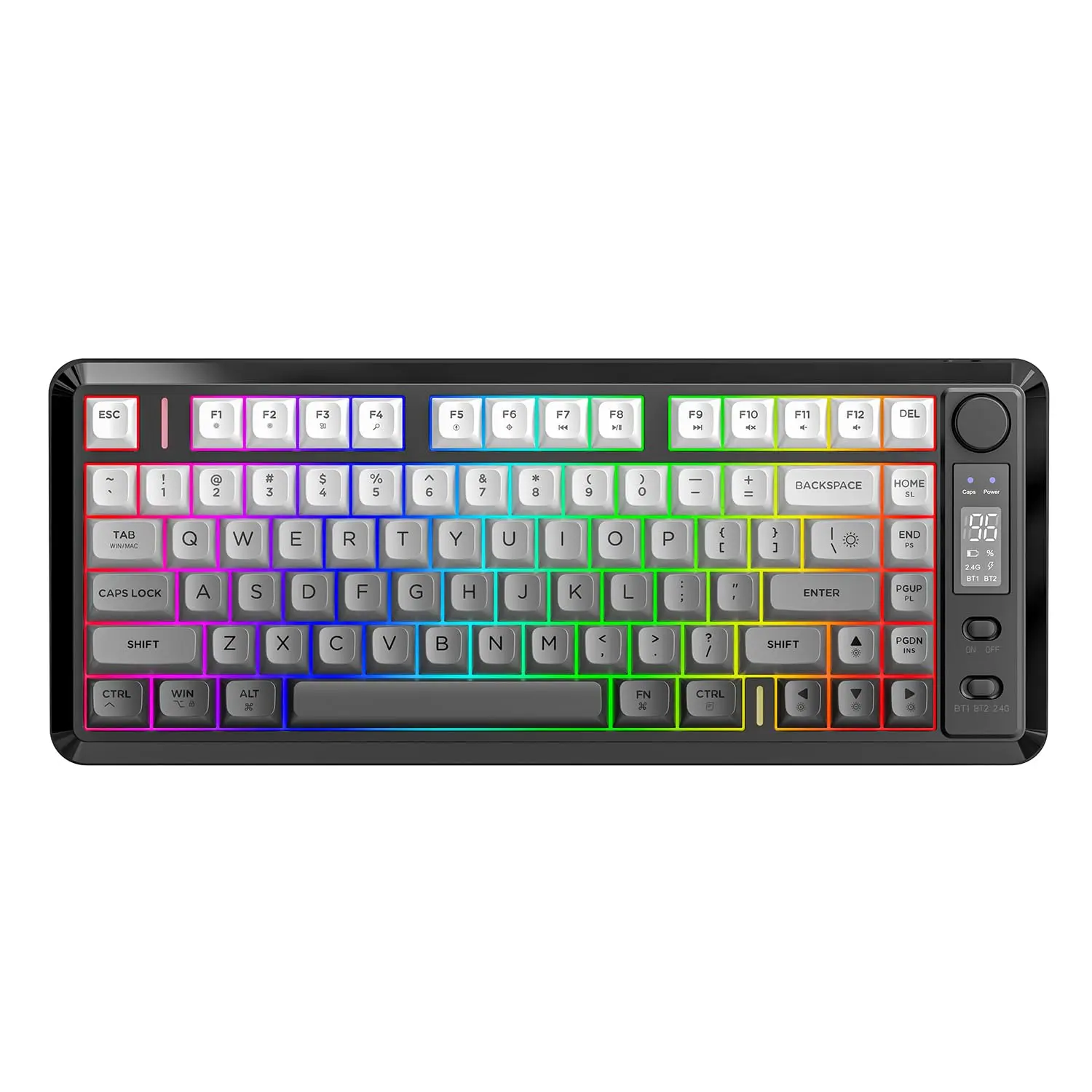 M75 Wireless Multifunctional External Computer Keyboard, Cordless Keyboard, 2000mAh USB Rechargeable with Knob Control & Display Screen, Compact Keycaps for MAC/Win