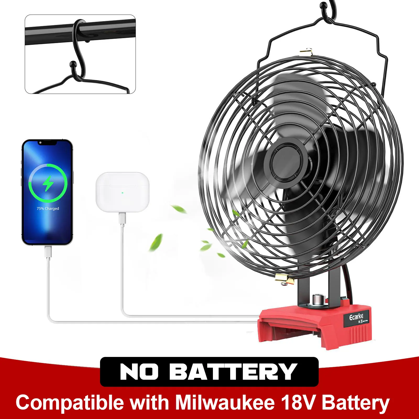 Jobsite Fan for Milwaukee 18V Li-ion Battery for Industrial, Outdoor, Construction Site Cooling, Battery NOT Included