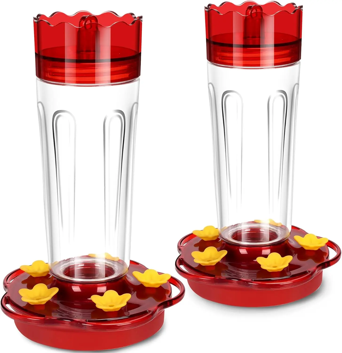 2-Pack Plastic Hummingbird Feeders for Outdoors Hanging - Ant & Bee Proof, 15 oz Red Bird Feeder with 5 Ports, Perches, Built-in Ant Moat, Garden Décor for Friends, Moms, Loves - Manual Wash (Bird Supplies)