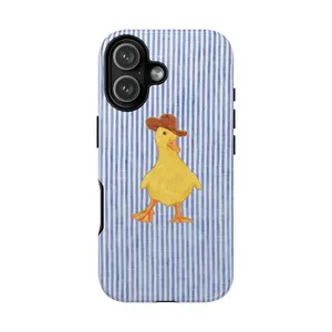 Cowboy Duck iPhone Case, Cute Western Duck Phone Cover, Aesthetic Blue Stripe Design, Compatible with iPhone 17 Pro Max Phone Case 17 Air 16E 16 15 Plus 14 13 12 11 X XS Max,Samsung Galaxy S26 ULTRA S25 S21 S22 S23 FE S24 Plus FE EDGE Plus