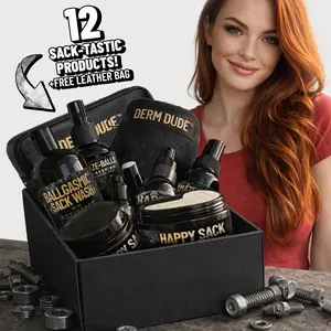 Derm Dude Totally Nut Job Box – Special Edition Grooming & Men's Ball Care Bundle with 12+ Essentials and Premium Leather Bag