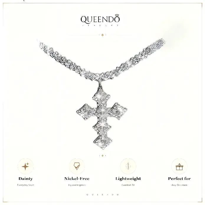QUEENDO Fashionable New Style Full Diamond Cross Pendant Clavicle Chain Necklace gifts for women gf gift funky unique accessoriesfunky unique accessories non tarnish jewelry gf gift