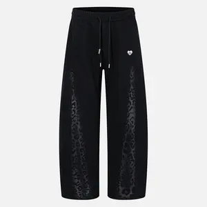 Aelfric Eden Leopard Panel Baggy Sweatpants Contrast Animal Print Insert Elastic Waist Drawstring Unisex Vintage Streetwear