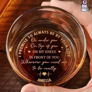 Personalized Always Be By Your Side Glass, Heart Symbols Engraving, Personalized Whiskey Glass, Gift For Partner  , Whiskey Glass - Premium Laser Engraved Stemless Wine Glass, Dishwasher Safe, High-Quality Glass, Stylish Drinkware, gift