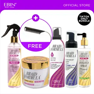 EBIN Braid Formula Conditioning Gel(Dr.Feel Good)+Braid Formula Setting Mousse(Sweet Almond Oil)+ Anti-itch Spray (Rosemary Mint)+Tension Relief Foaming Lotion(Peppermint+Aloe)+Braid Formula Releasing Spray(Rosemary Mint) Bundle with FREE Pintail Comb