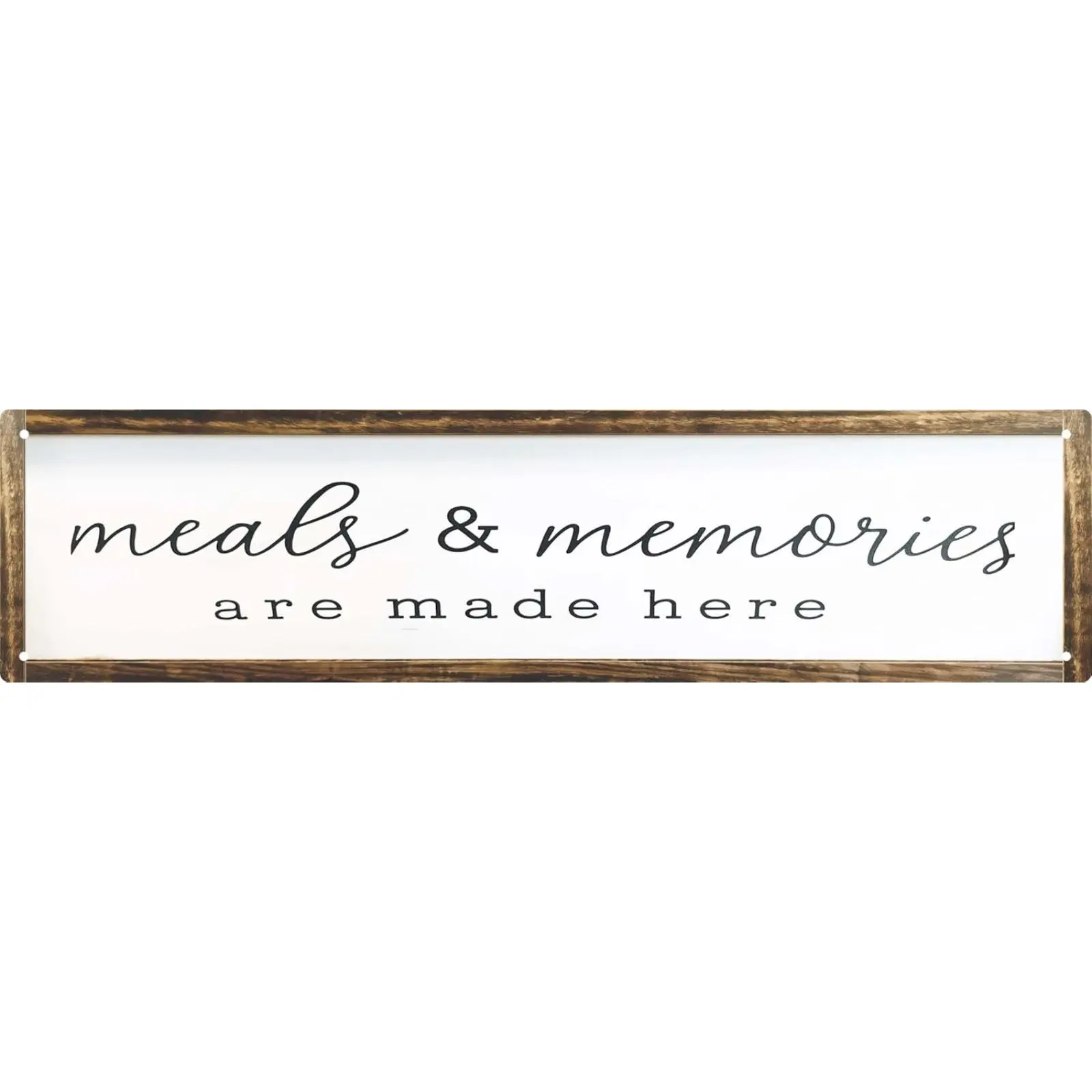 Vintage Plaque Decor Rustic Metal Farmhouse Kitchen Wall Sign - "Meals and Memories Are Made Here", 4in High 16in Wide Lightweight Pre-Drilled Holes Wall Mount Aged Home Signs, Bright Color Indoor Kitchen Display Ideal Gift