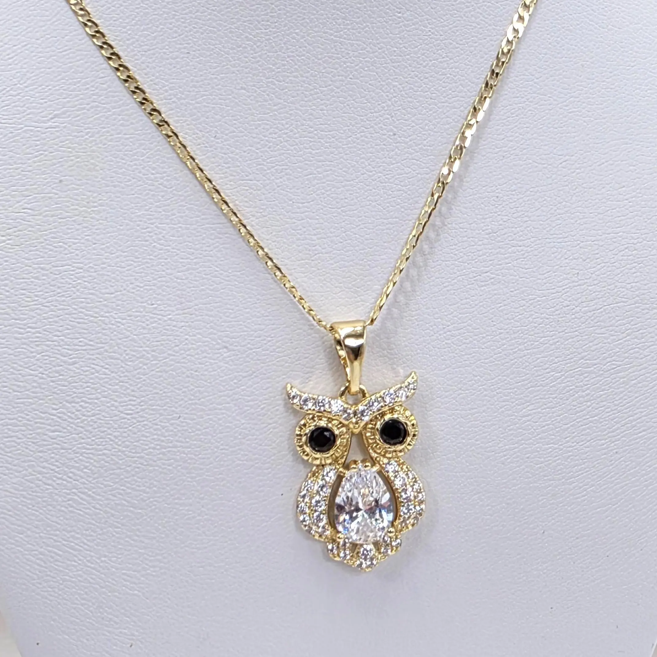 Women's Gold-Plated Owl Pendant Necklace, 23-in Cuban Chain with Cuban Link Design, Elegant Bling Costume Jewelry Gift, Daily Wear, Owl Shape, Decorative Necklace, Accessory Necklace