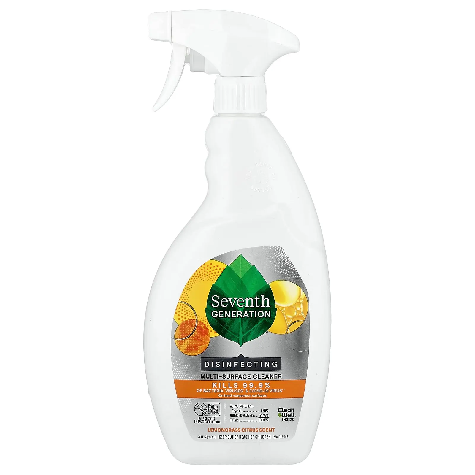 Seventh Generation Disinfecting Multi-Surface Cleaner, Lemongrass Citrus, 26 fl oz (768 ml)
