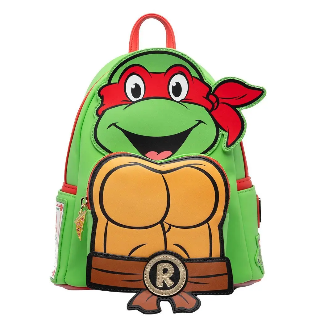 Loungefly TMNT Raphael Cosplay Faux Leather Mini Backpack with Front Pocket and Enamel Pizza Zipper Pull, Pocket Backpack, Pizza Backpack