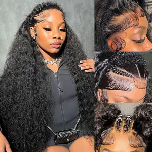 Deep Wave Lace Front Wigs Human Hair 13x6 HD Lace Front Wigs Pre Plucked Brazilian Curly Human Hair Wig 180 Density Glueless Frontal Wigs For Women