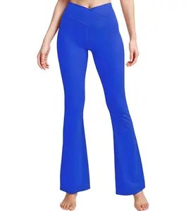 Treswear High Waisted Flare Leggings for Women with Tummy Control, Crossover Bootcut Women's Yoga Pants for Gym Workouts (Royal Blue) Activewear Fitness, Women's High Waist Flare Leg Sports Leggings