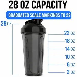 2 Pack- 28 oz Protein Shaker Bottles for Protein Mixes - 2x Wire Whisk | Leak Proof Shaker Cups for Protein Shakes | Protein Shaker Bottle Pack (Black/Transparent)