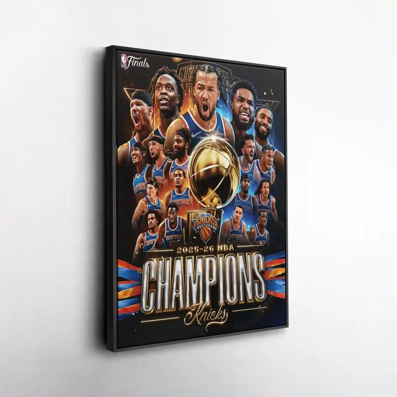 2025-26 NBA Champions New York Knicks Sporty Chic No-Frame Lightweight Canvas Wall Art, Championship Trophy Print, Basketball Fan Home Decor Poster