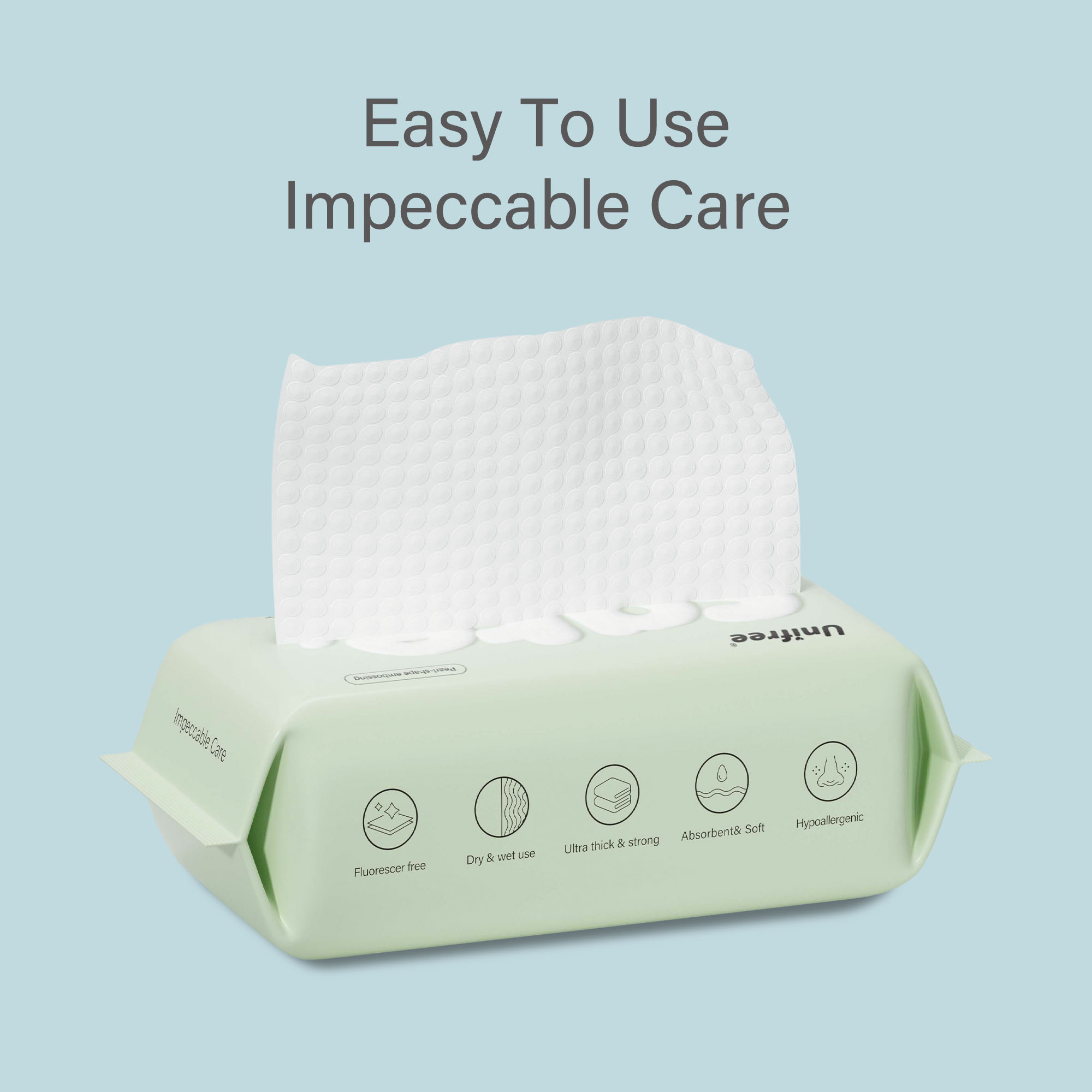 Unifree Face Clean Towels, Dry Facial Towels, Disposable, 100% Plant Fiber & Biodegradable, Ultra Soft & Thick, Large 7.9''x7.9'', Superabsorbent, Washcloth cleaning towel Natural  Sheet Skincare Comfort Bio-Degradable Silky Soft Single Use Tissues