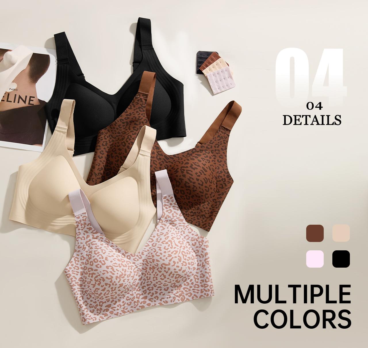 Aubrasen Women's Full Coverage Wireless Jelly Bra - Leopard Print, Smooth Seamless Sculpting, Push-Up, No-Underwire, Comfortable Fit, Everyday Wear Bra