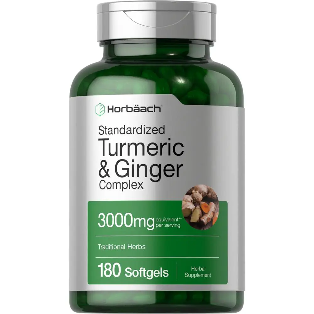 Horbäach Turmeric and Ginger Supplement | 3000 mg 180 Softgel Pills | with Black Pepper Extract | Non-GMO, Gluten Free Supplement