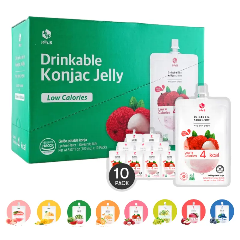 JELLY B Drinkable Konjac Jelly Lychee Flavor 10 Packs of 150ml Healthy Natural Foods High Fiber Korean Snack Sugar-Free Low Calorie & Low-Fat