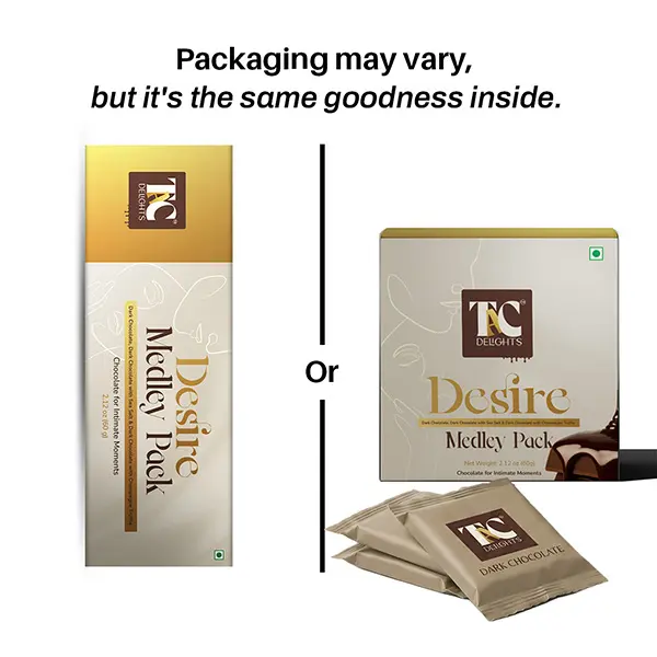 TAC Delights Desire - Luxury Dark Chocolate Assortment (3 Flavors - Dark Chocolate, Sea Salt & Champagne Truffle ) - 1 box (3 serving bars)- 2.12 oz – Premium Chocolate Bar Gift for Couples – Mood-Enhancing Treat for Men & Women