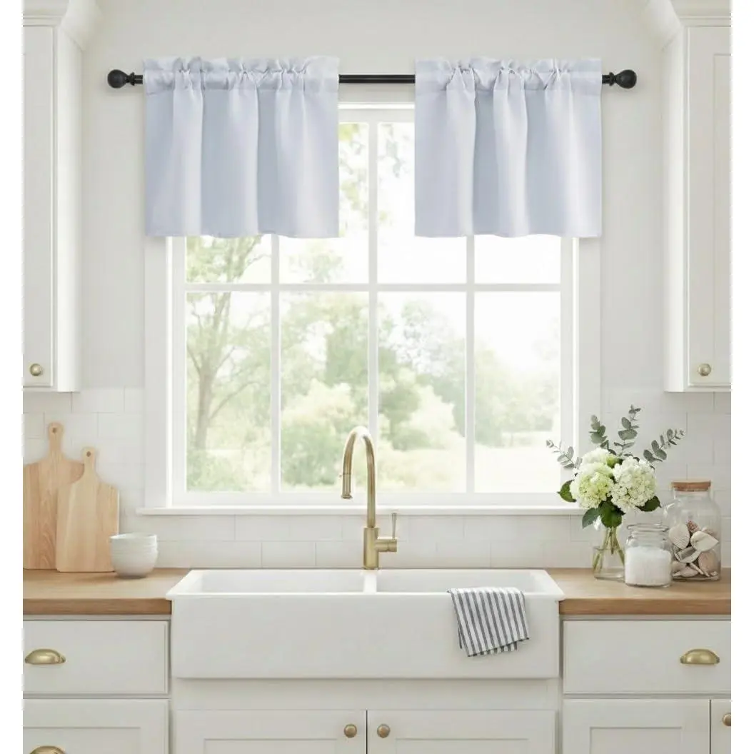 NICETOWN Blackout Curtains Energy Efficient Kitchen Adjustable Rod Pocket Tier Panels Short Curtains for Basement (2-Pack)