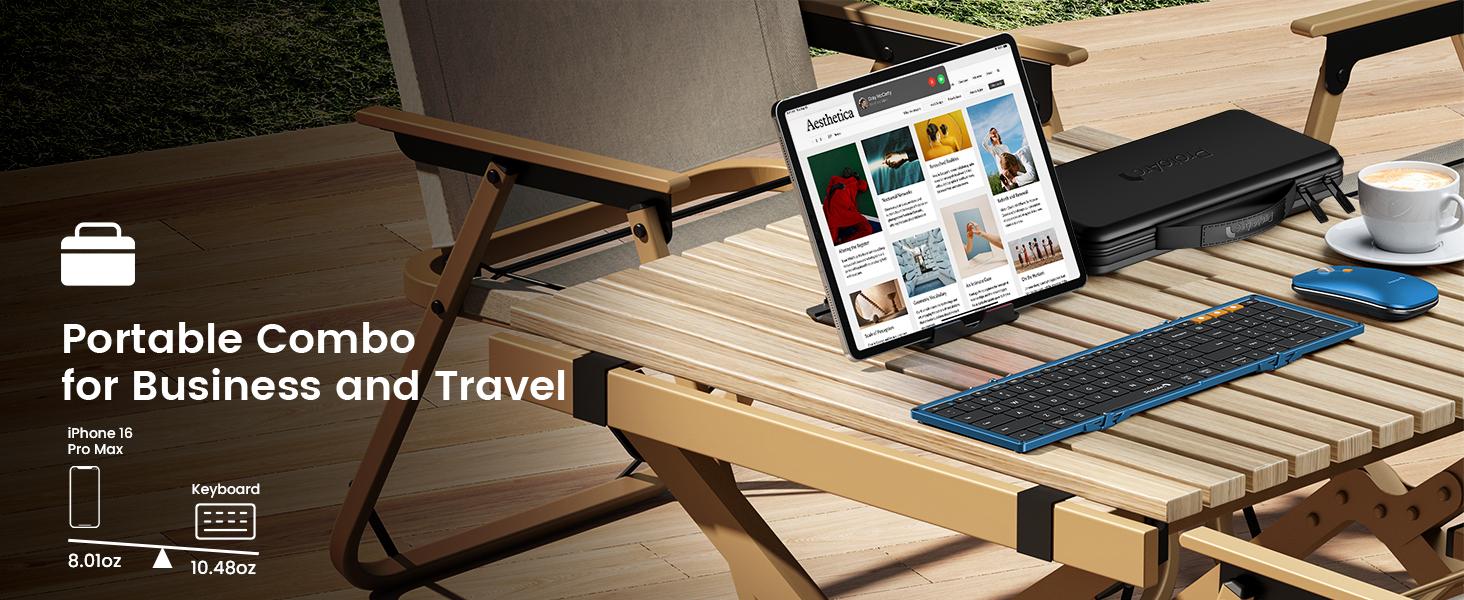 ProtoArc Foldable Keyboard and Mouse, XKM01 True Full-Size Folding Wireless Keyboard Mouse Combo for Business Travel, a Portable Office Suite On-the-Go, Compatible with Laptop iPad Tablet,summerwins