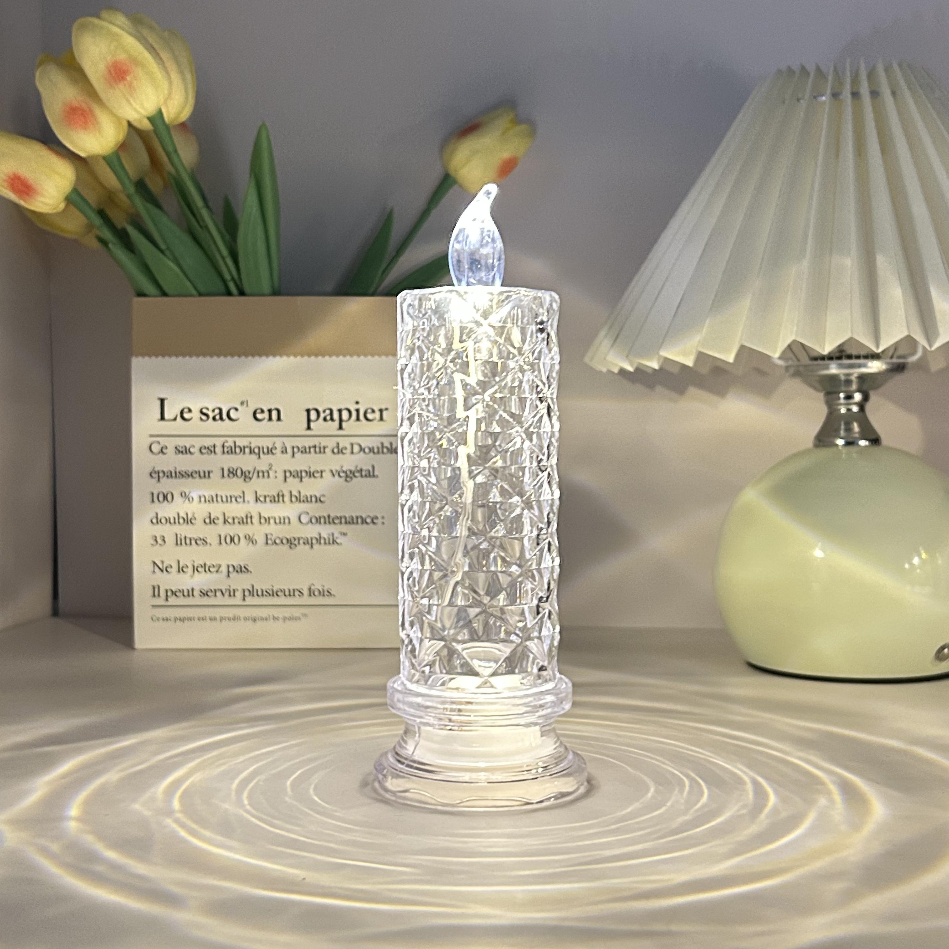 4-Pack Crystal Flameless LED Candles with Realistic Flame - Diamond-Look Ambient Glow Home Decor, Table Centerpiece Ideas, Festive Holiday (Christmas, Halloween) Santa Ornament, Indoor Outdoor Aesthetic Gift Set