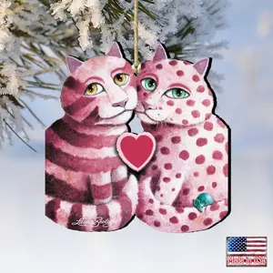 Designocracy 8512060-LS-S2 5 x 5.5 in. First Date Cat Wooden Ornaments - Set of 2