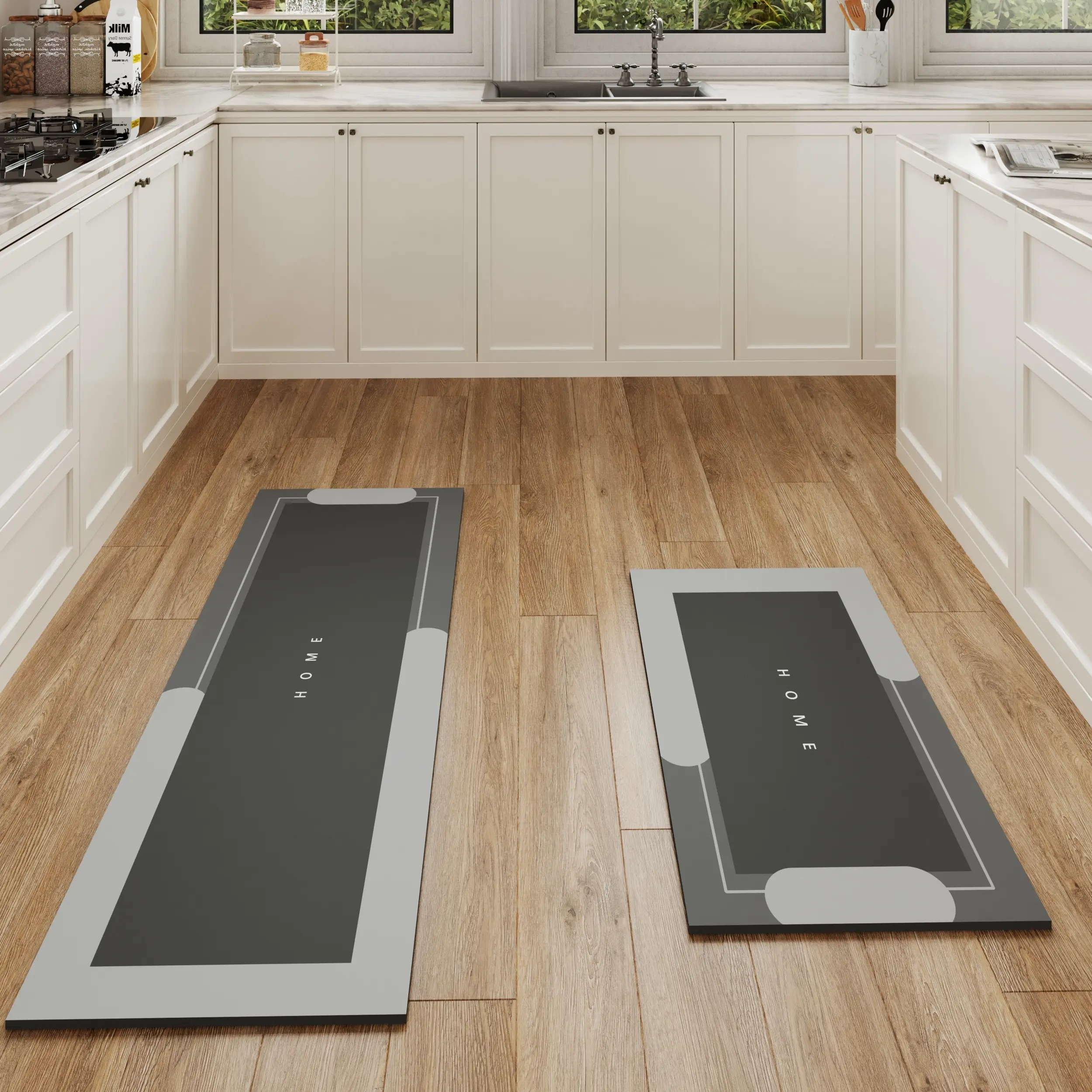 Kitchen Rug 2-Piece Set: Absorbent,0.1in thin style, Anti-Slip, Stain-Resistant Long Runner Mat, Floor Anti-Slip Mat, Home Decor. Suitable For Anti-Slip Areas Such As The Living Room, Bedroom, Bathroom Entrance, Sink, And Laundry Room.