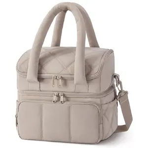 Fathersdaygift Lunch Bag Women, Double Deck Insulated Lunch Box, Quilted Puffer Lunch Tote, Leakproof, Durable & Reusable Large Lunch Cooler For Work Picnic Travel Meal Prep Fathers Day Gifts