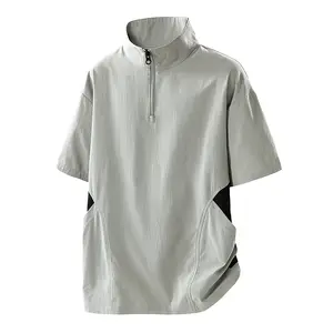 Men’s new summer stand-collar T-shirt, loose fit, lightweight short sleeves, half-zip design, breathable quick-dry outdoor sports top suitable for golf and training; unisex style #SummerVibes