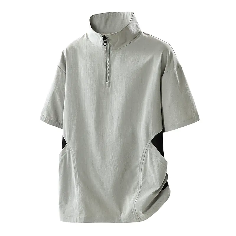 Men’s new summer stand-collar T-shirt, loose fit, lightweight short sleeves, half-zip design, breathable quick-dry outdoor sports top suitable for golf and training, #Father’sDayGift Athletic Fashion Activewear Workout Sportswear