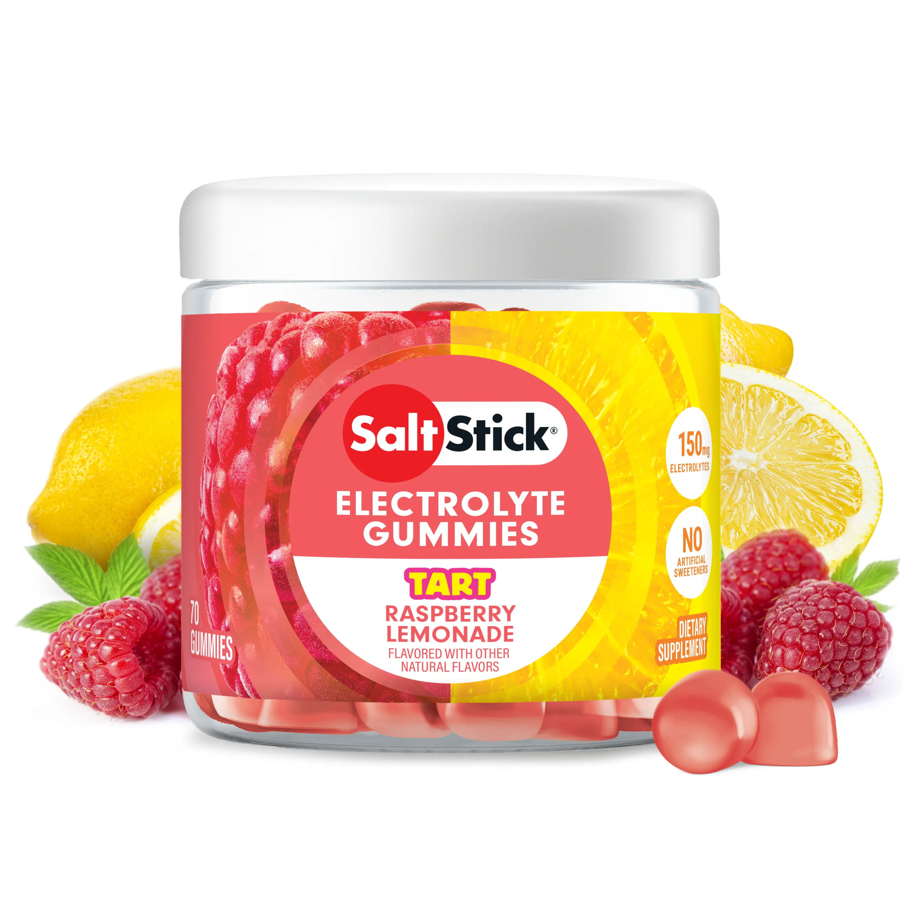 SaltStick Electrolyte Gummies, Hydration Gummies with Electrolytes, Tart Raspberry Lemonade, Gluten Free, 70 Count