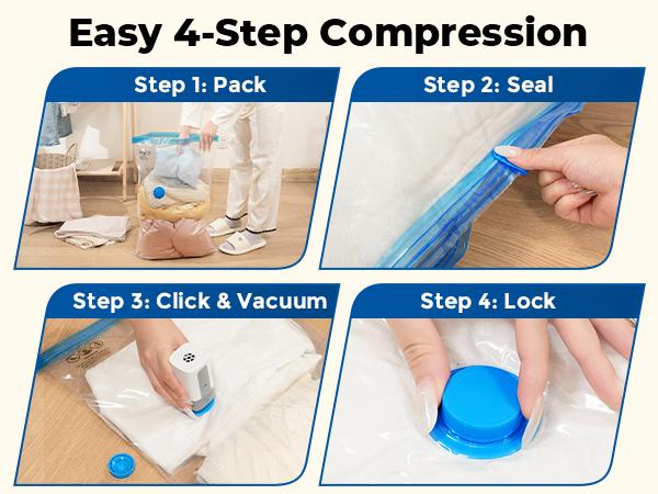 ETENWOLF 4 Pack Vacuum Storage Bags with Rechargeable Wireless Pump for Clothes Travel Space Saver Bags in Jumbo Large Medium Small Sizes Perfect for Luggage and Suitcases Turbo