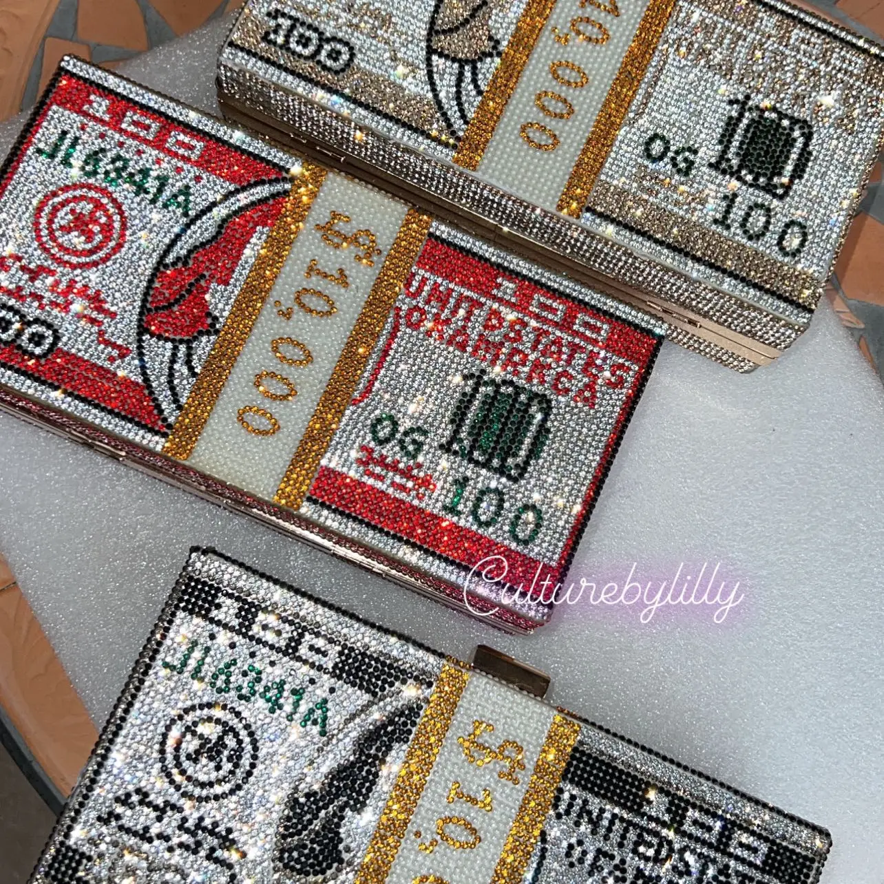Gold Rhinestones Money Bag Purse