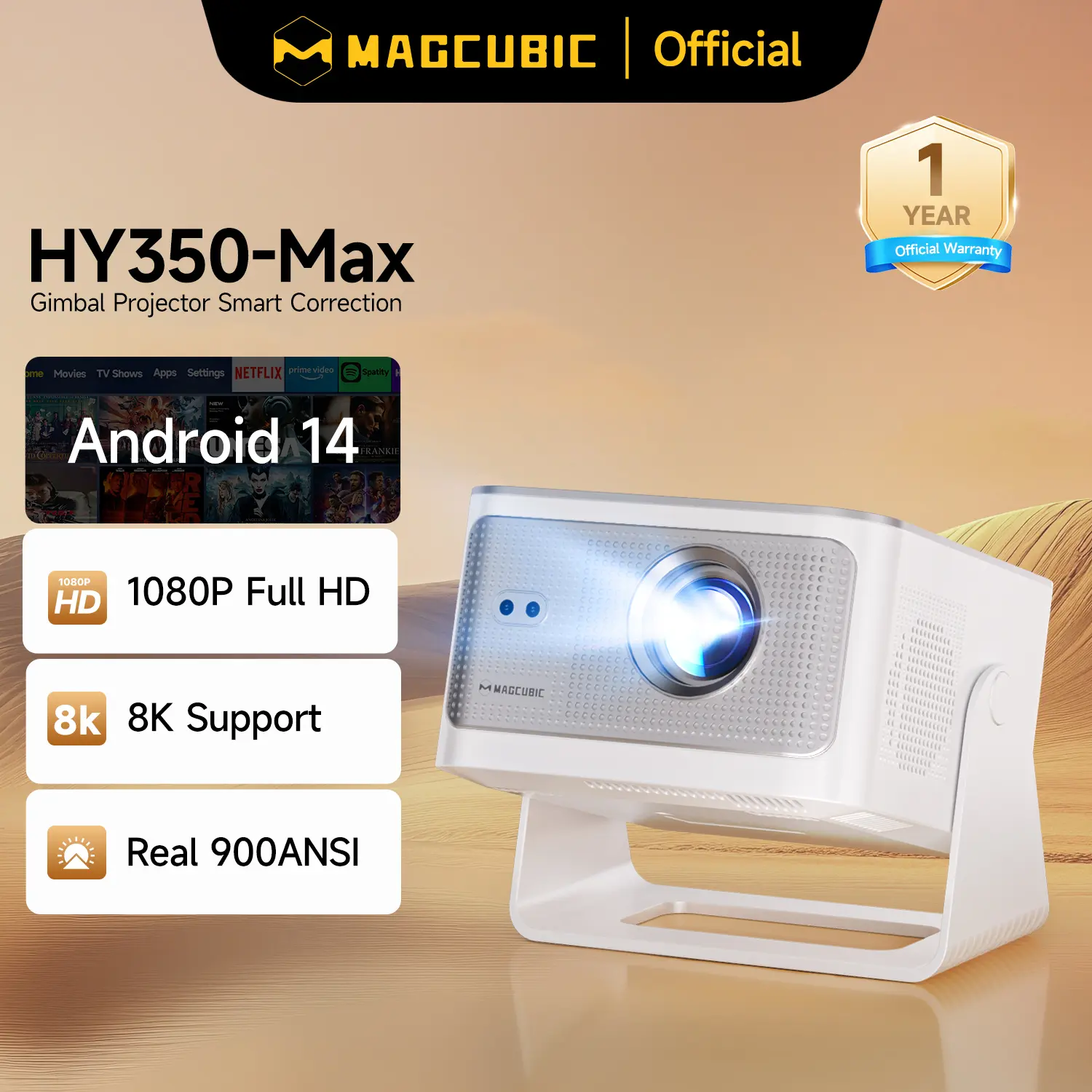 Latest 900ANSI HY350MAX Projector Auto Focus 8K Decode Android 14 Allwinner H726 Built-in 15W HiFi Speaker Dual WiFi6 BT5.4 Native 1080P 1.0:1 short Throw Portable Smart Projector For Home Cinema Movie Night #TikTokShopBackToSchool