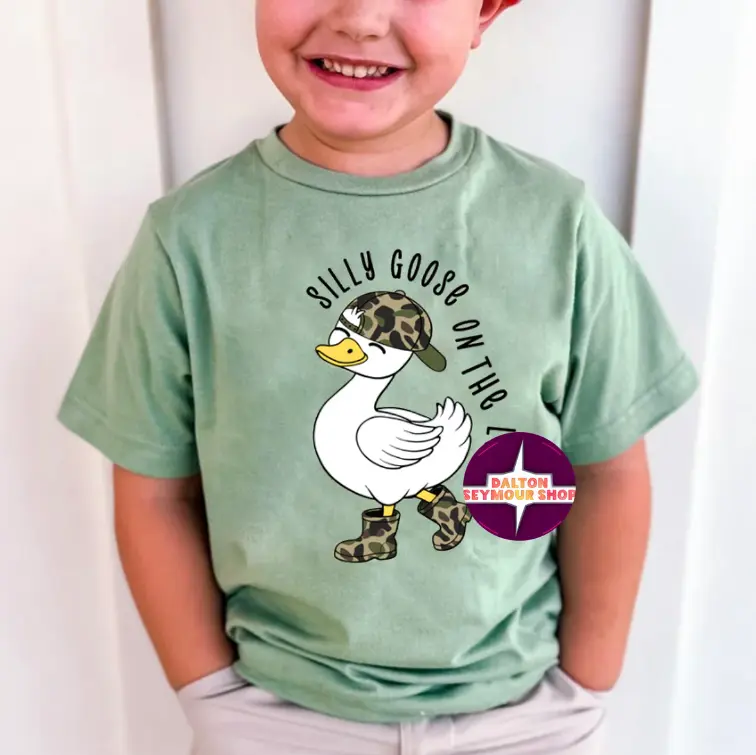YOUTH & ADULT  Camo Silly Goose On The Loose shirt, country boy clothes, toddler boy clothing, deer hunting lover, boys clothes