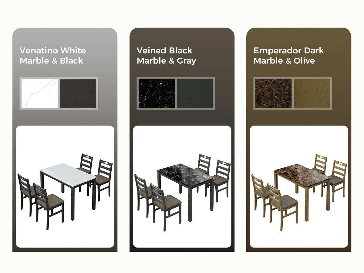 【Sophia & William】5 Piece Dining Table Set for 4, Faux Marble or Solid Rubberwood Tabletop, Cushioned Option Available, Kitchen Dining Table for Small Spaces, Apartment, Easy Clean, Durable, Farmhouse Style