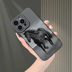 Running Horse Print High End Phone Case Suitable for Iphone 15, 14, 13, 12, 11 XS XR X 7, 8 Plus Pro Max Mini Black