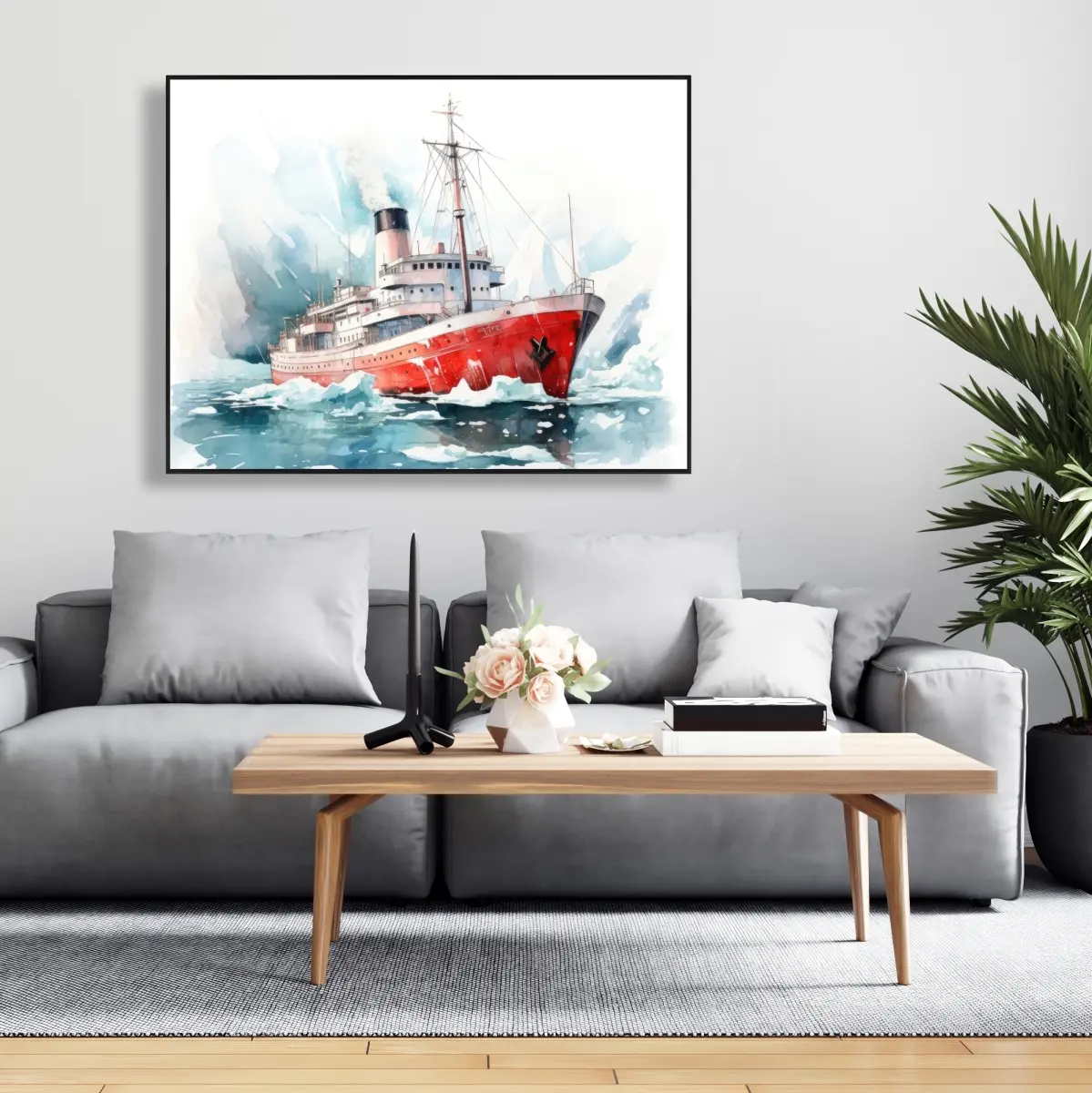 Pictorem C1FC3648AX2OCT 36 x 48 in. Icebreaker - White Framed Canvas Wall Art for Stylish Home Decor