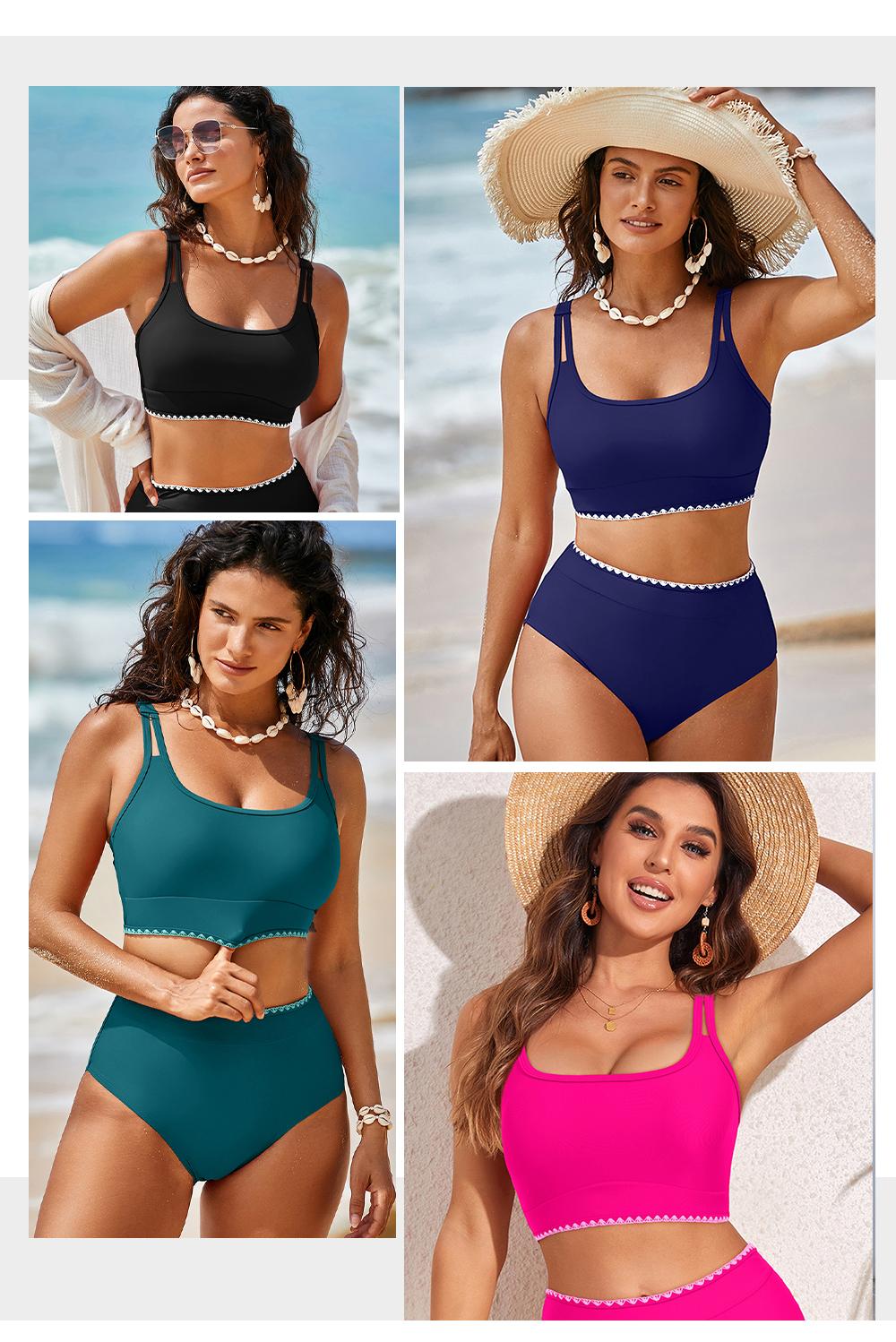 Aleumdr High Waisted Bikini Sets for Women 2 Piece High Cut Swimsuit Color Block Push Up Sporty Bathing Suit Sport Swimming Clothing Beach Tummy Control Swimwear SpringStatements