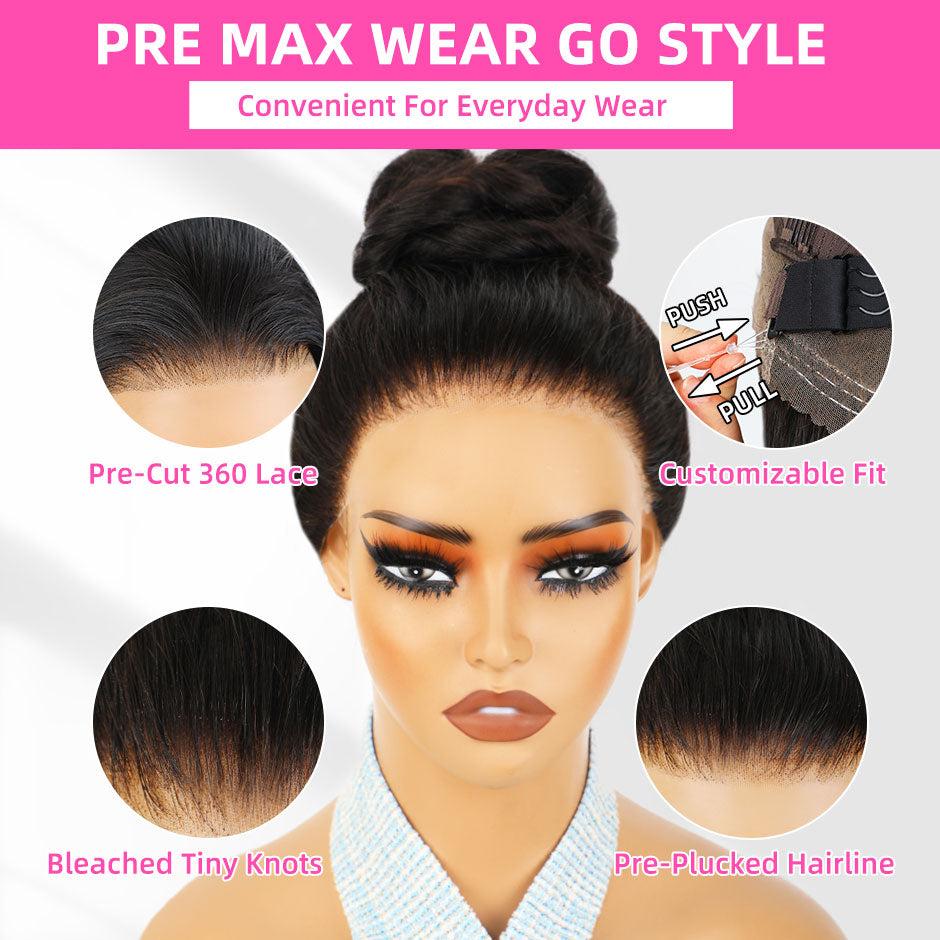 MORE FACE 360 Straight Glueless Wig Invisi Drawstring Wear And Go Wig Quick Install Pre-Bleached And Pre-Cut HD Lace Human Hair Wigs Beginner Friendly
